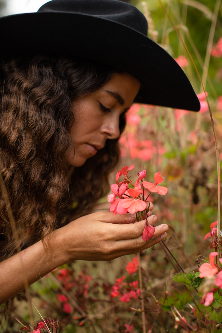 smelling flowers